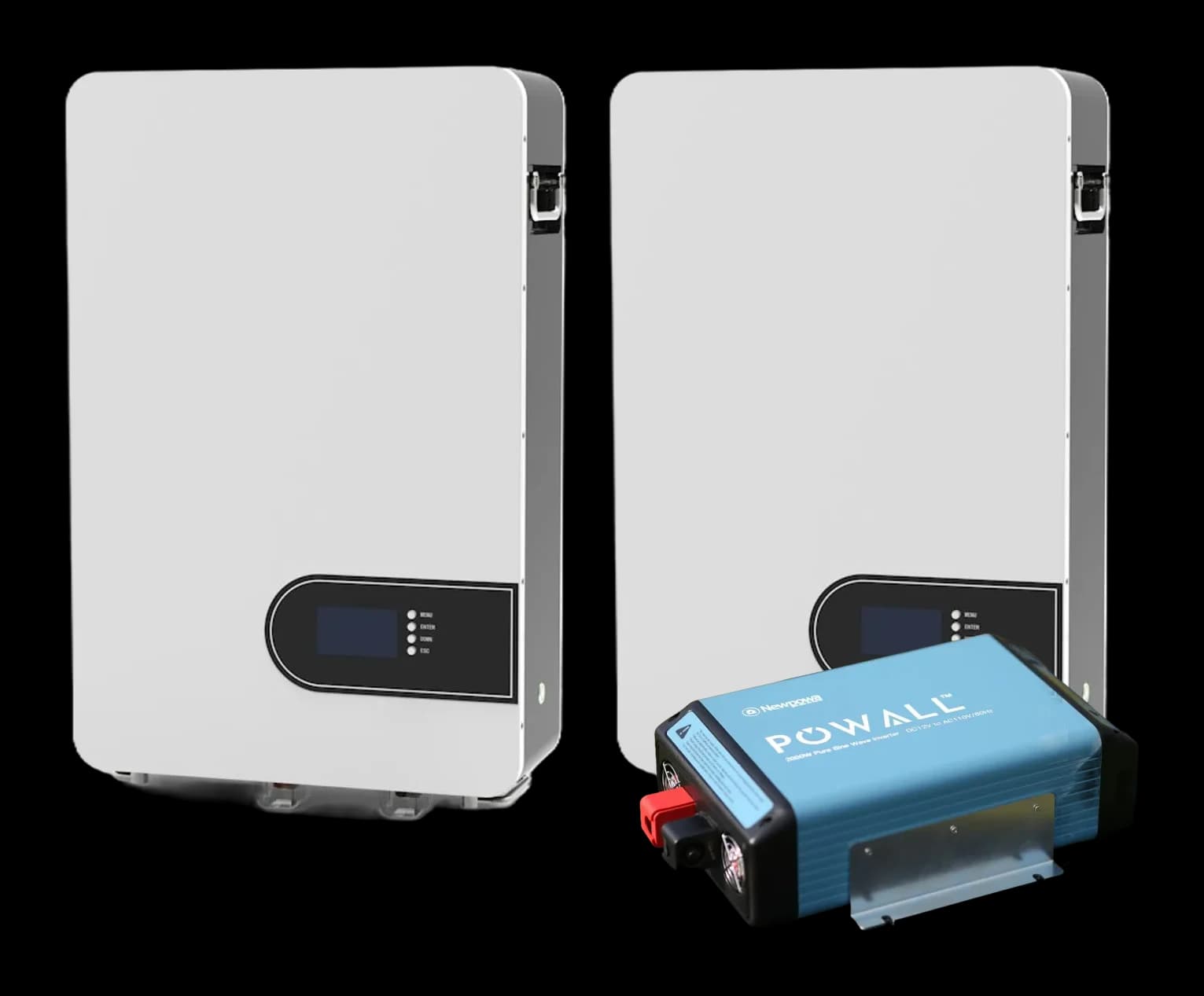 Two wall batteries and a pure sine inverter, front