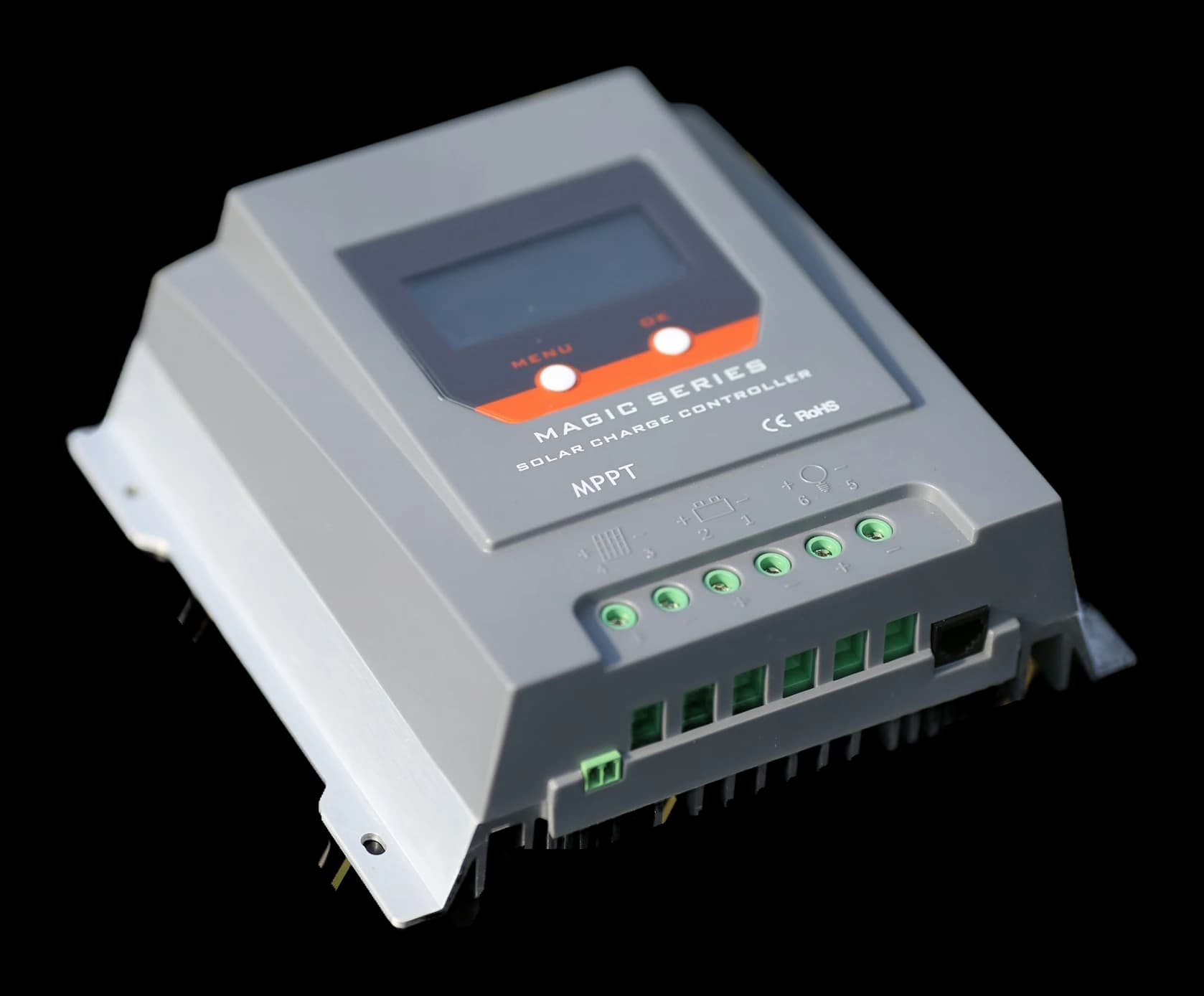 MPPT charge controller, front with LCD