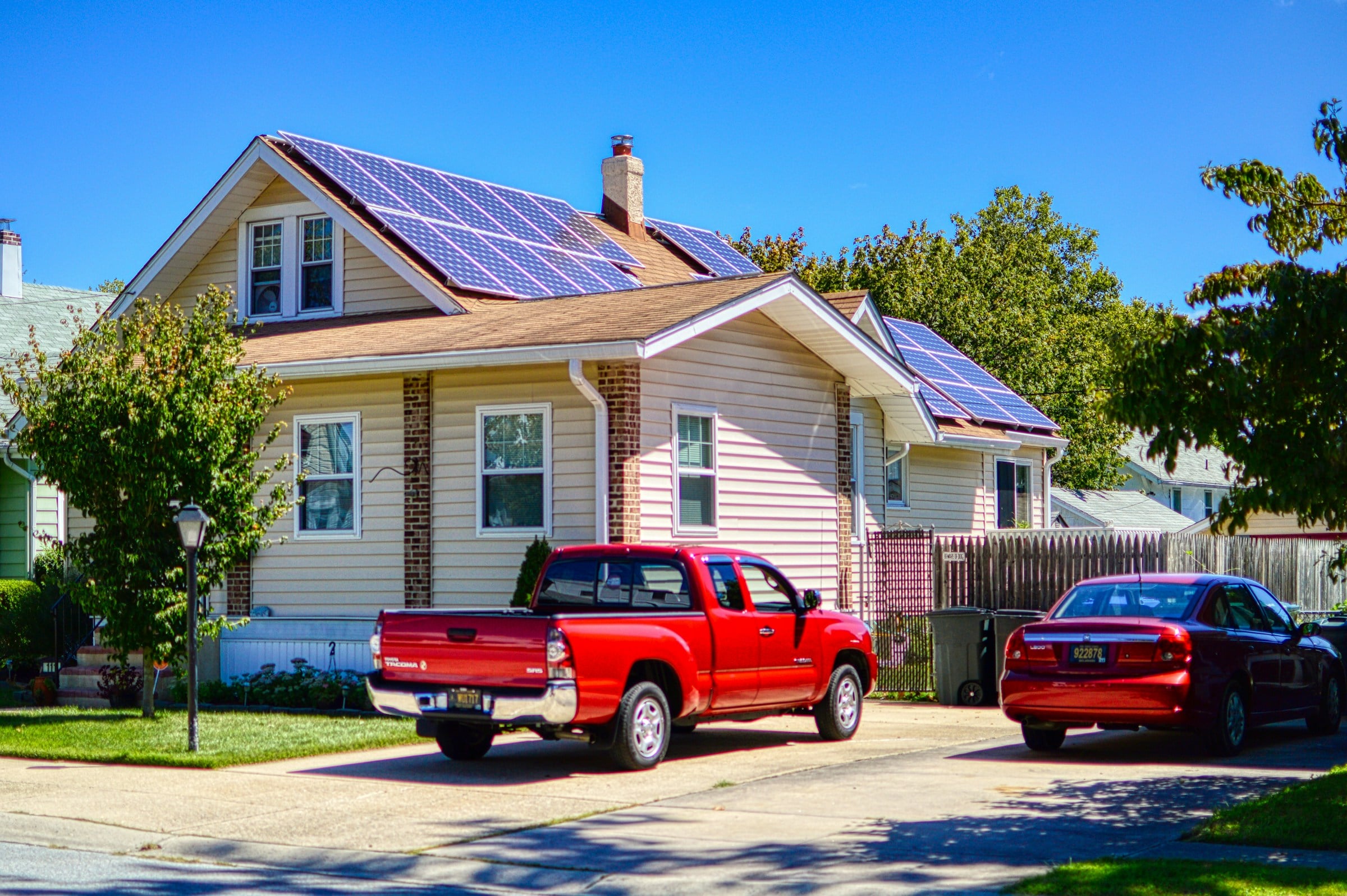 Family home with solar panels across the roof